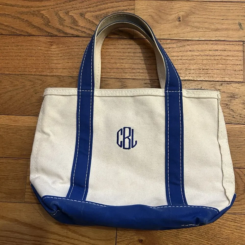 Vintage Ll Bean Boat And Tote Canvas Shoulder Bag Small Blue Zip